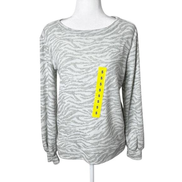 Ellen Tracy Women's Zebra Sweater S Gray & White Soft Knit Jacquard Long Sleeve - Picture 1 of 10